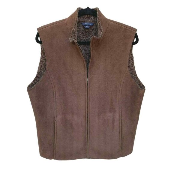 Lands End Vest Womens Large‎ 14-16 Brown Microseude Sherling Lined - Picture 1 of 5